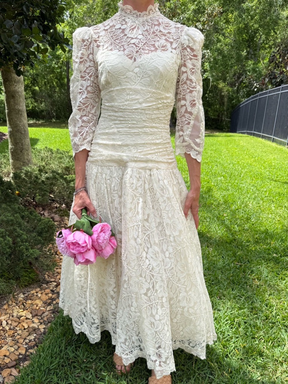 Vintage Lace Wedding Dress Union Made Seed Pearl High Neck Bridal